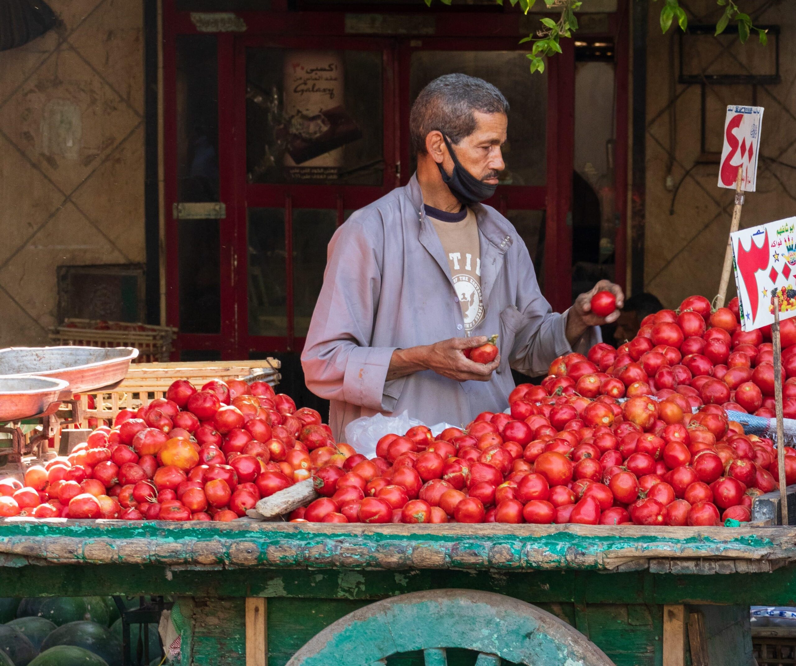 Mercader vendiendo verdura en el Cairo