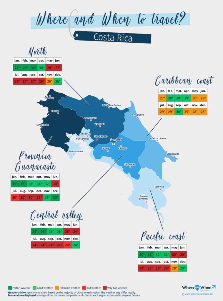 mapa del clima de Costa Rica