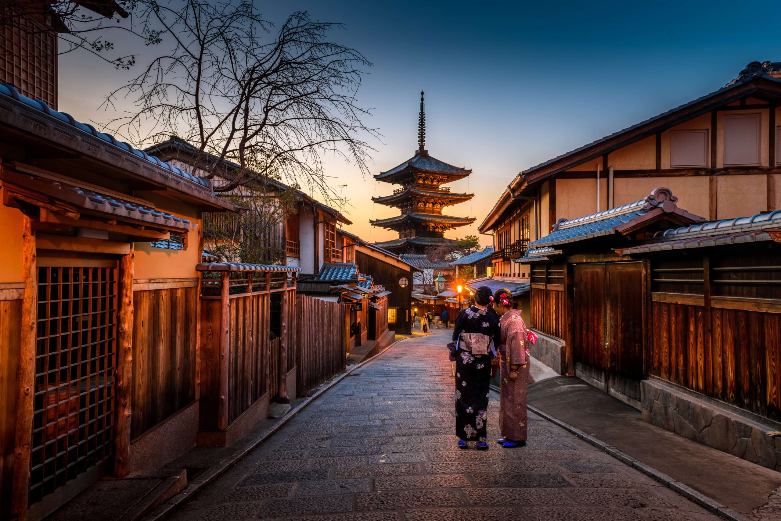 paisaje urbano japonés con pagoda de fondo