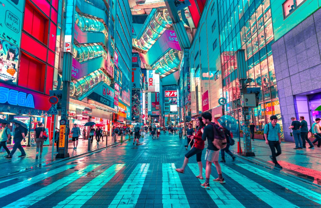 paisaje urbano de luces en Tokio, Japón