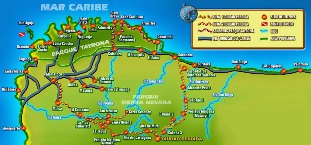 mapa de parque tayrona en colombia