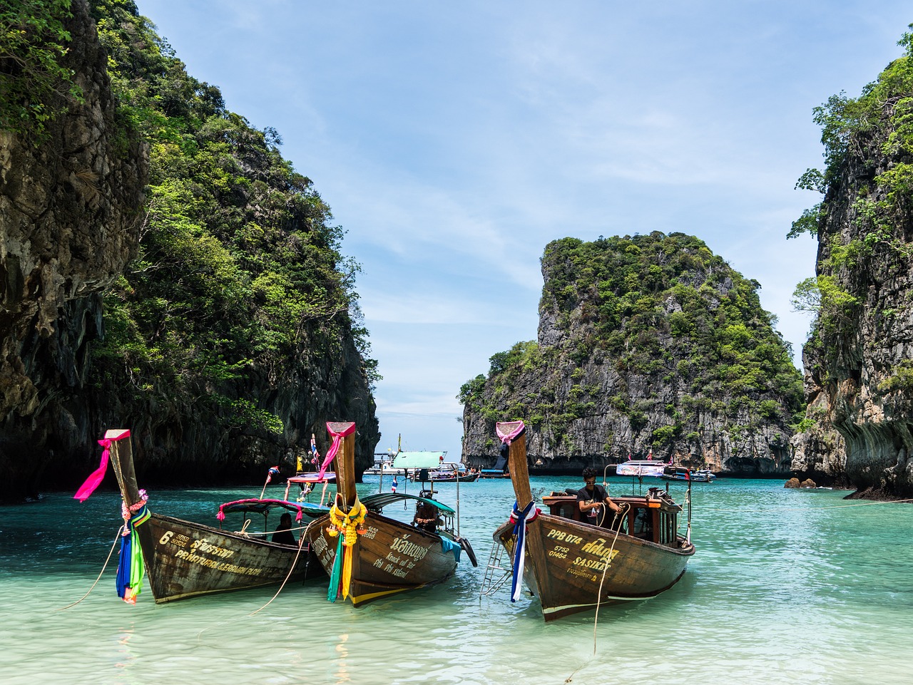 paisaje de playa y barcas en Railay, Tailandia